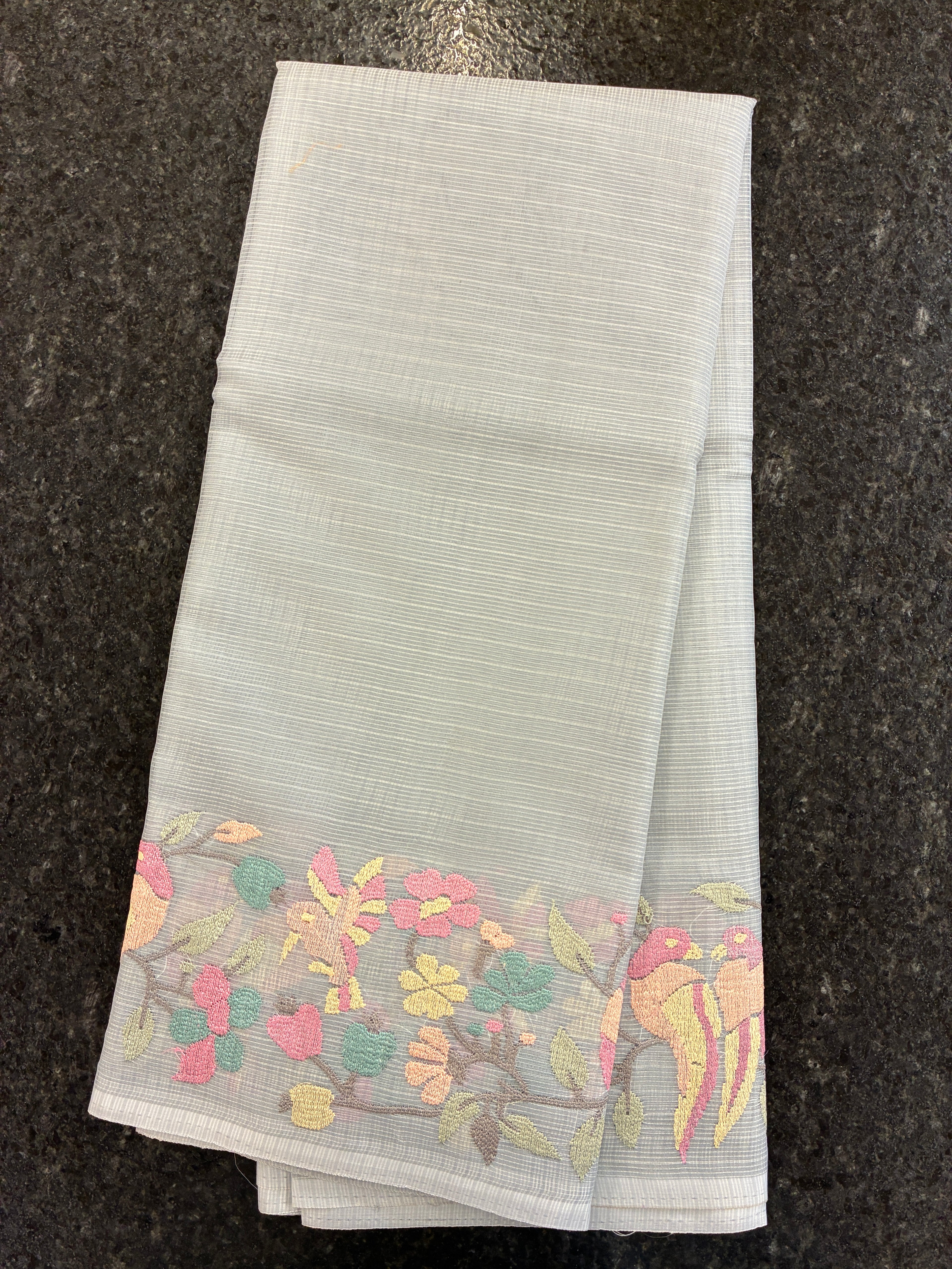Soft Kota fancy with floral embroidery - Light Grey