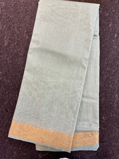Linen Saree - Pastel Cyan Green