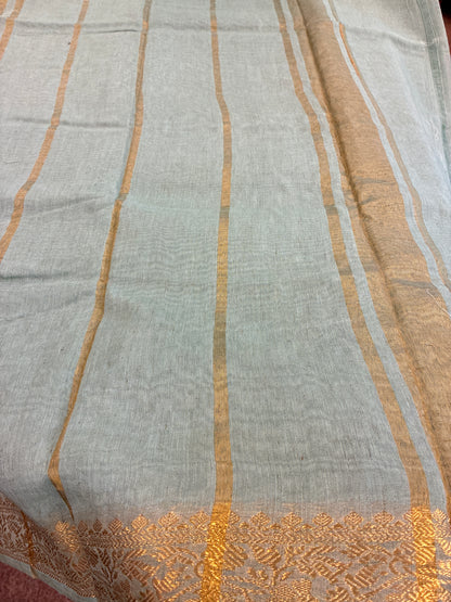 Linen Saree - Pastel Cyan Green