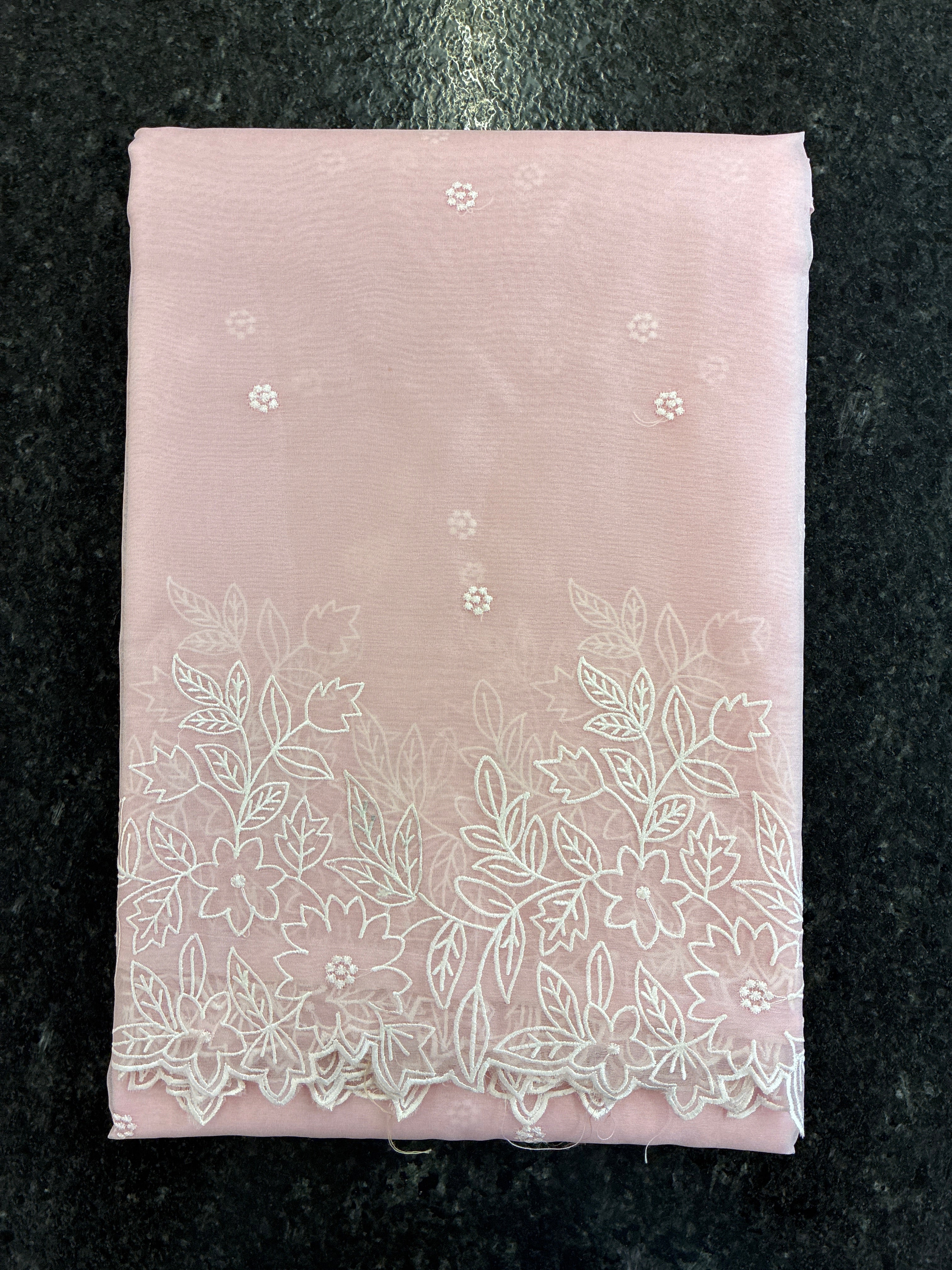 Cut work and embroidery floral Saree - Baby Pink