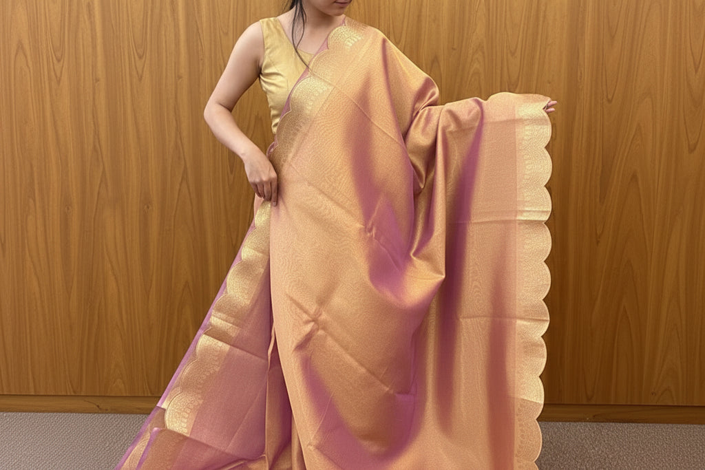 Glam tissue saree with Scallop - Pink