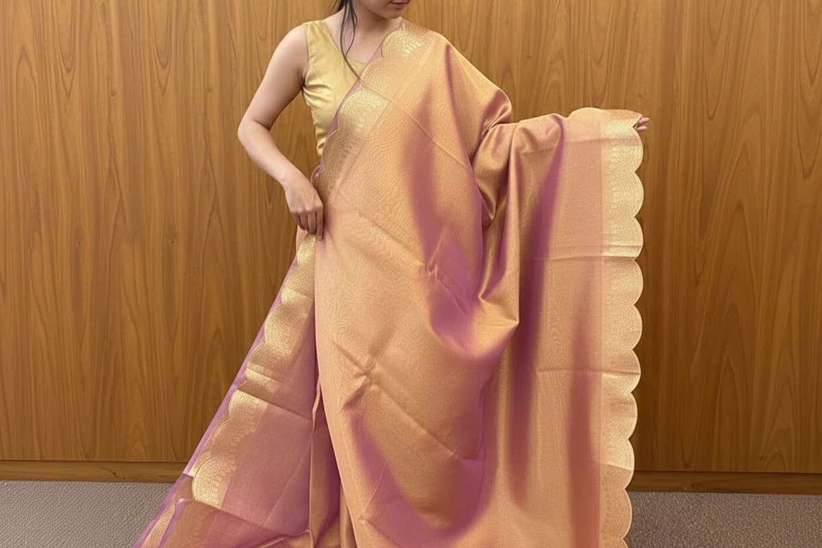 Glam tissue saree with Scallop - Pink