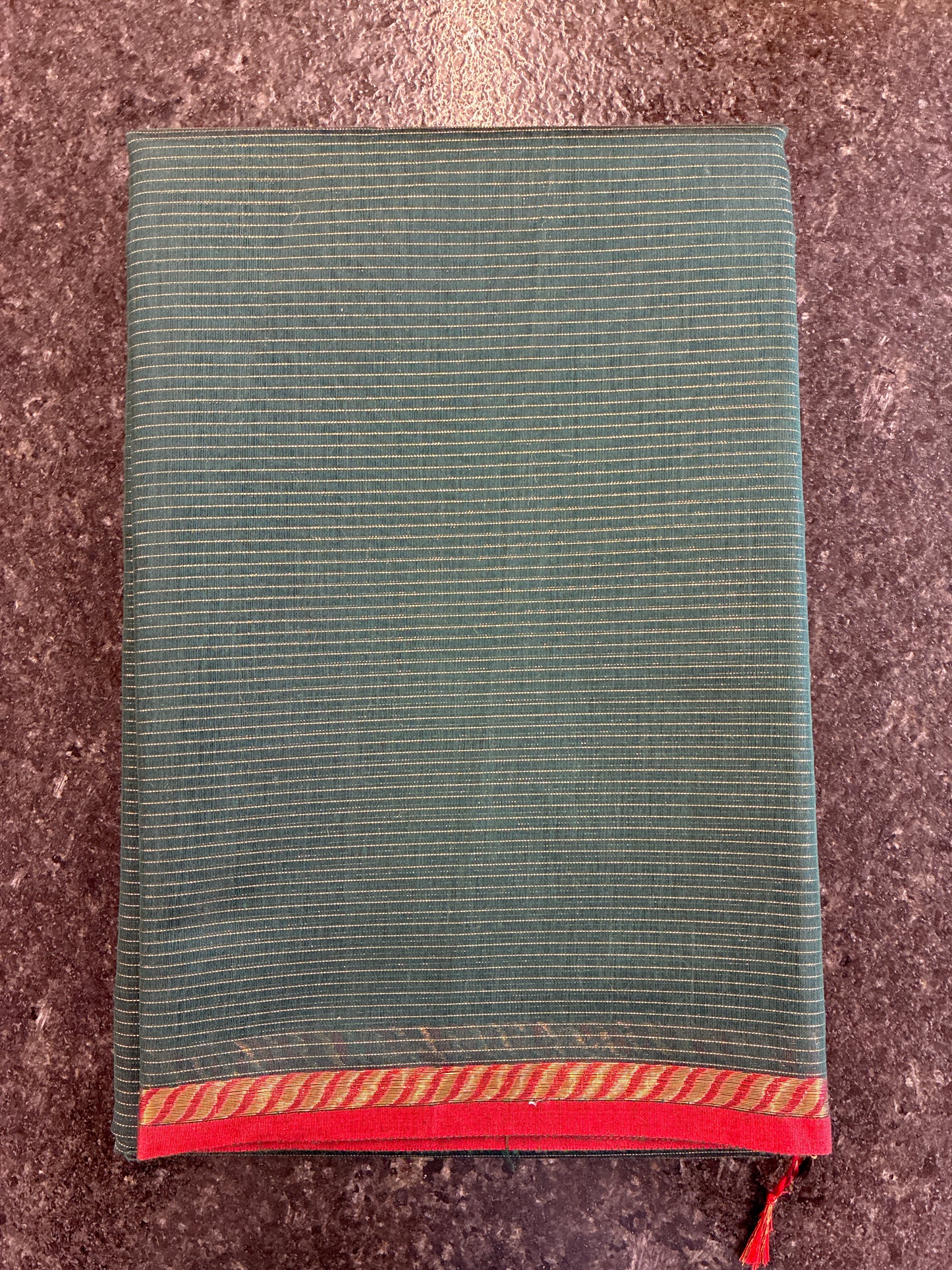 Cotton silk saree - Bottle green and Red