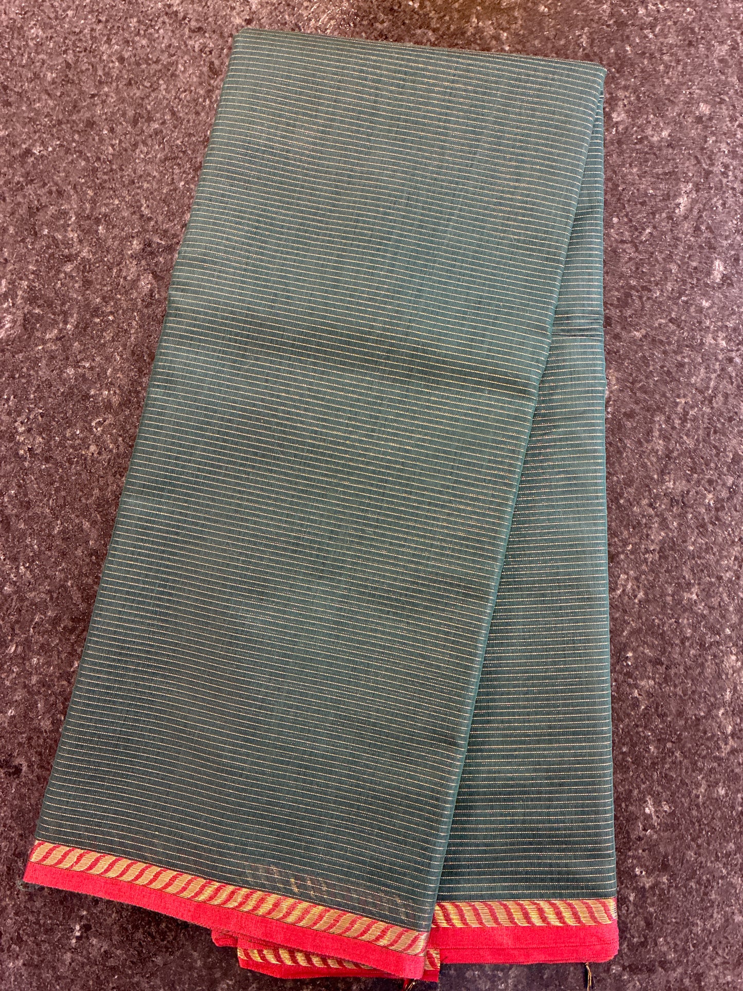 Cotton silk saree - Bottle green and Red
