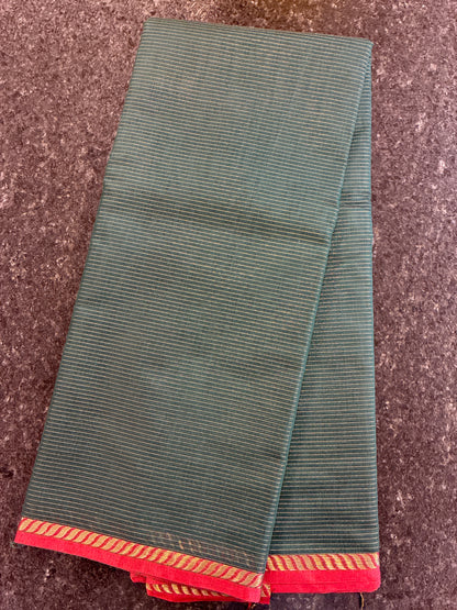 Cotton silk saree - Bottle green and Red