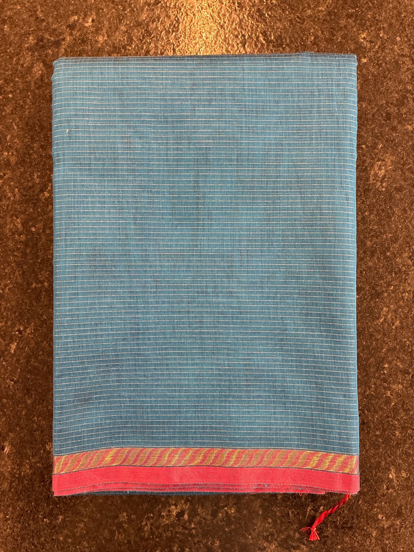Cotton silk saree - Blue and Red