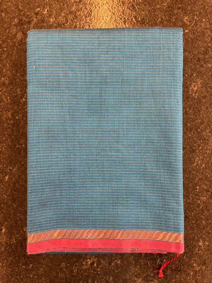 Cotton silk saree - Blue and Red