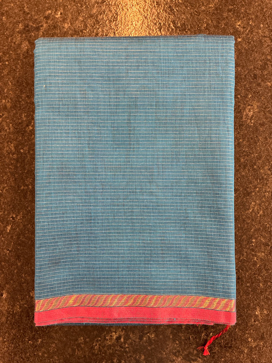 Cotton silk saree - Blue and Red
