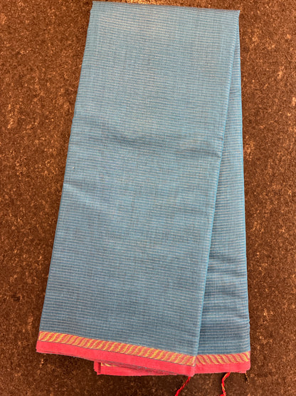 Cotton silk saree - Blue and Red