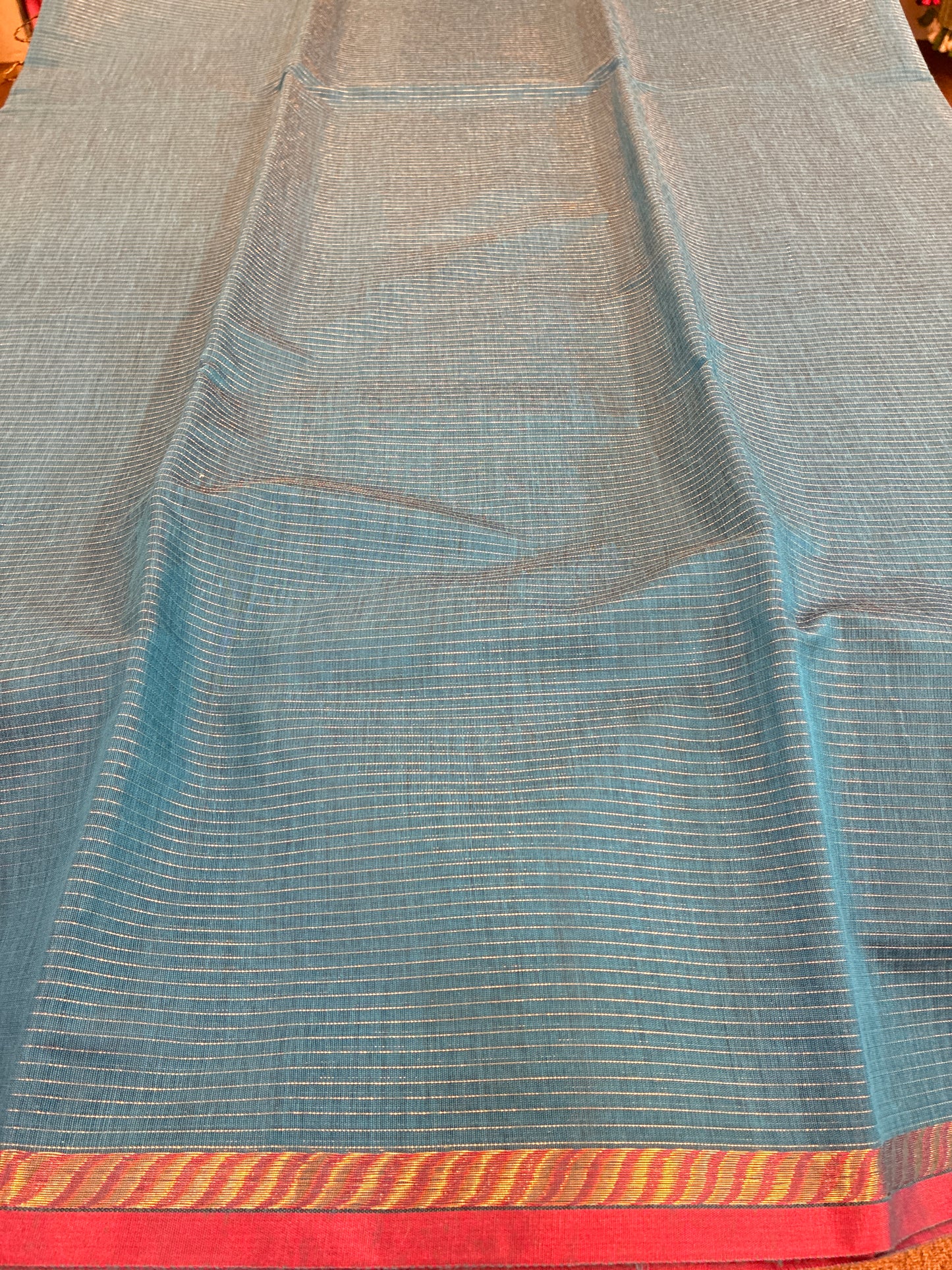 Cotton silk saree - Blue and Red