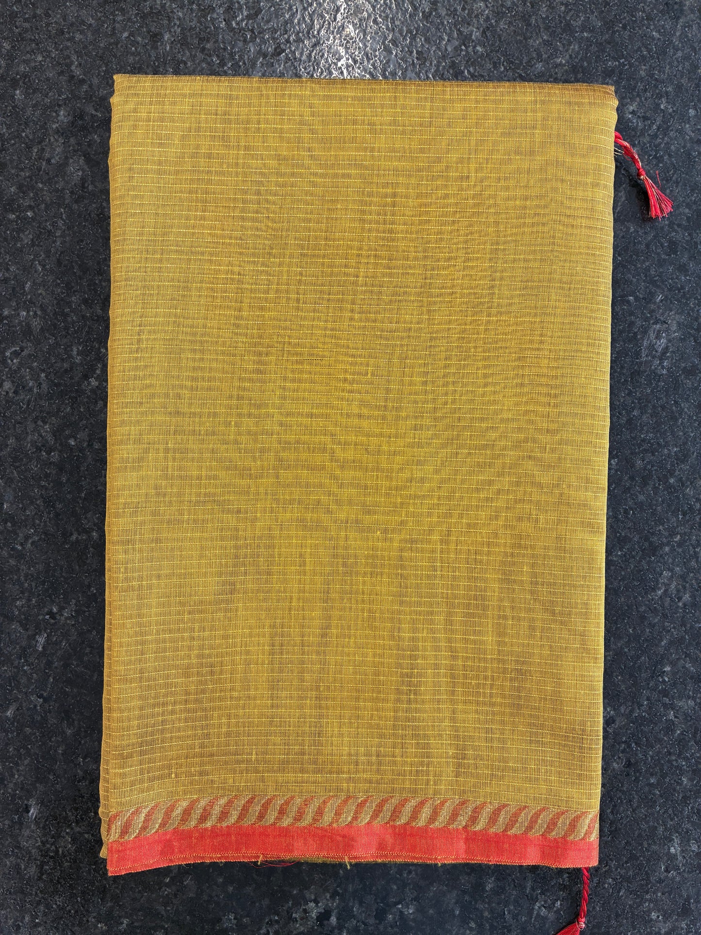 Cotton silk saree - Mustard Yellow and Red