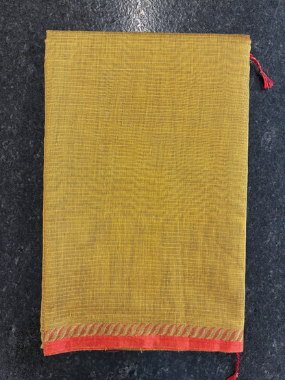 Cotton silk saree - Mustard Yellow and Red
