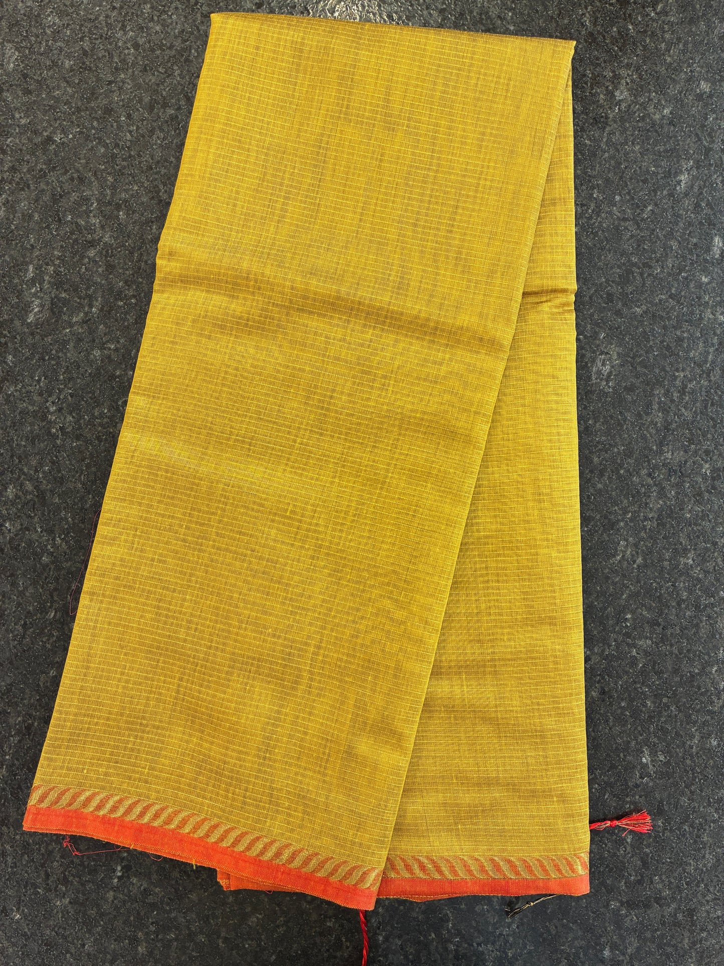 Cotton silk saree - Mustard Yellow and Red
