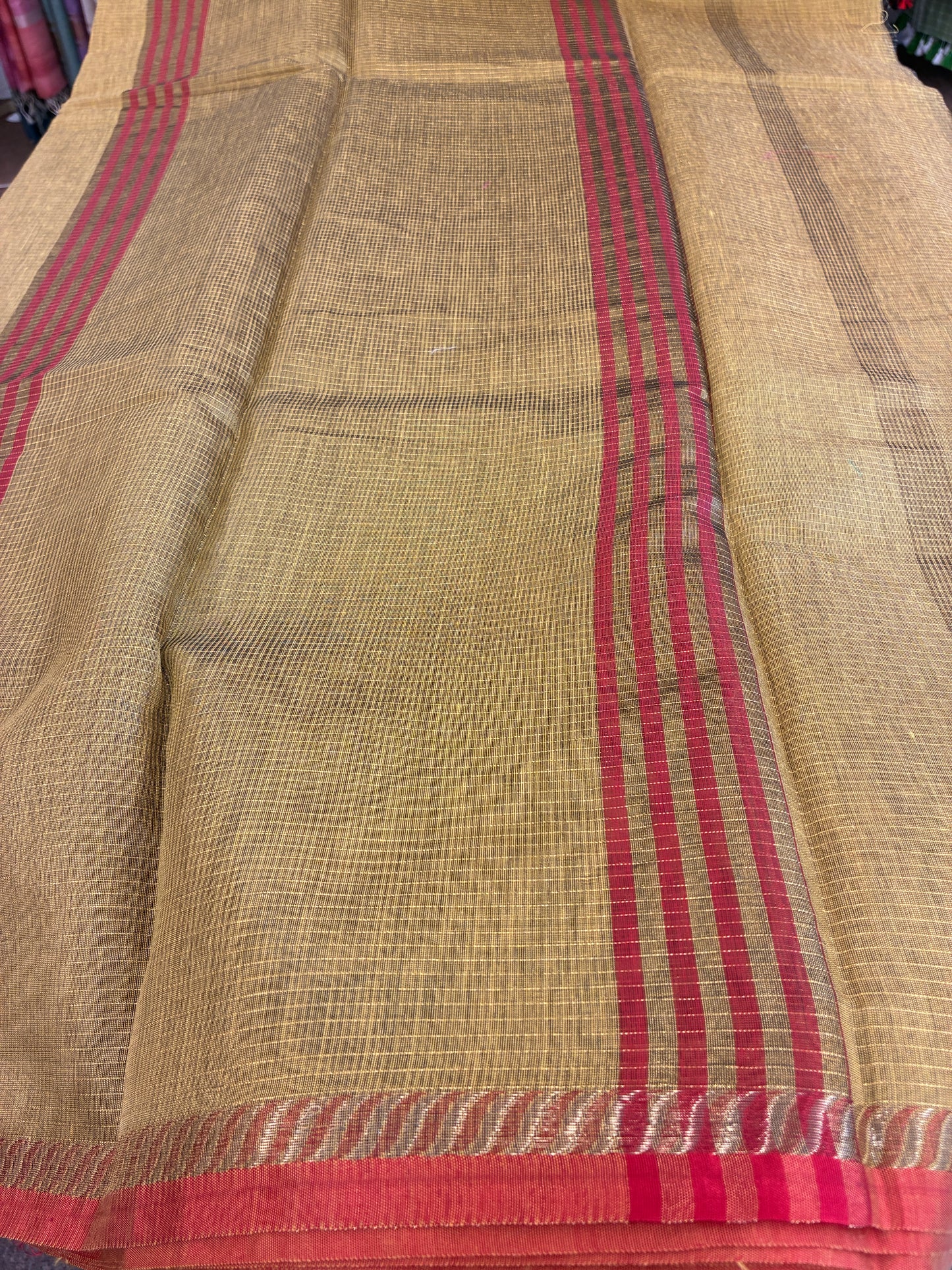 Cotton silk saree - Mustard Yellow and Red