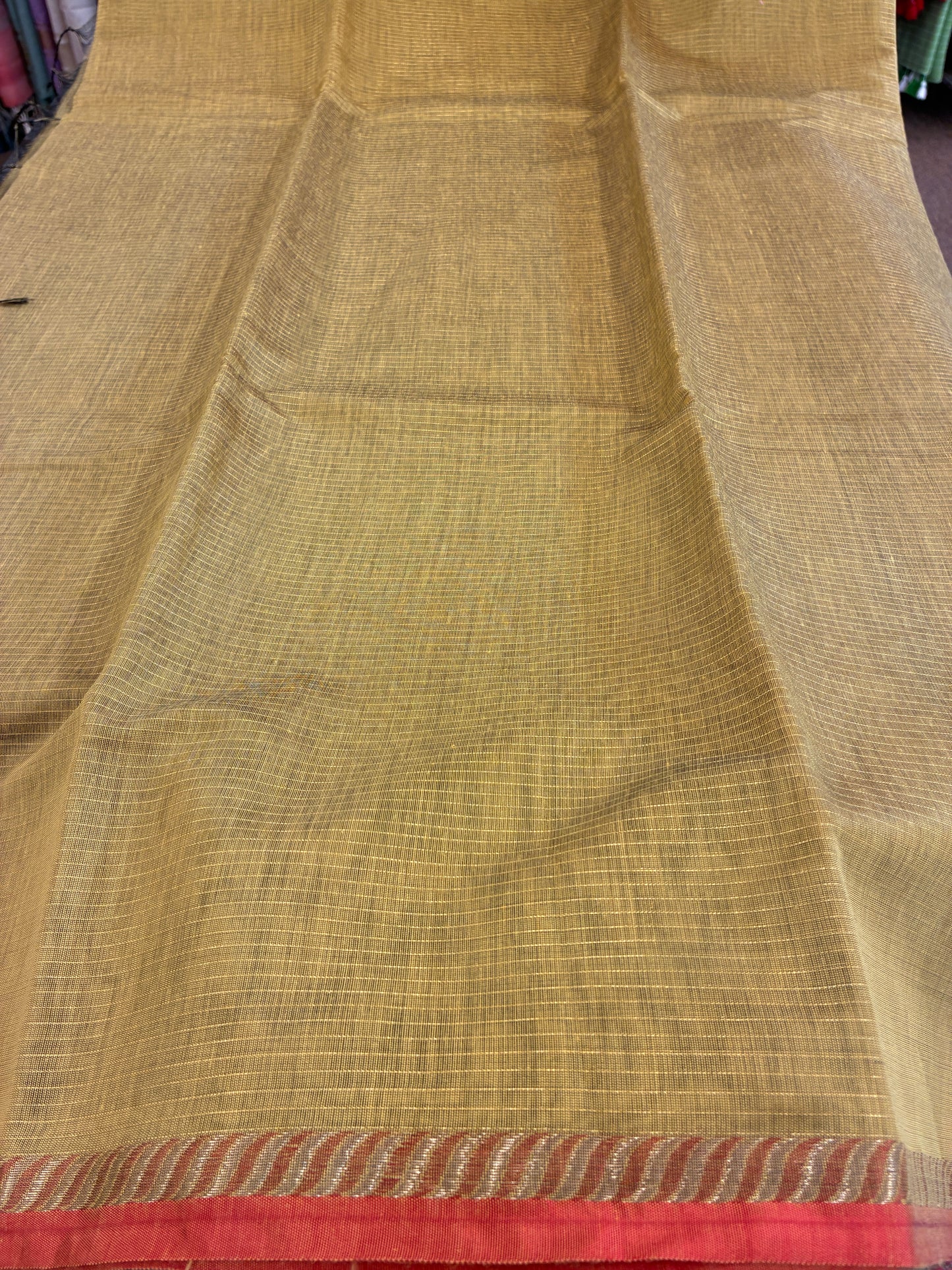 Cotton silk saree - Mustard Yellow and Red