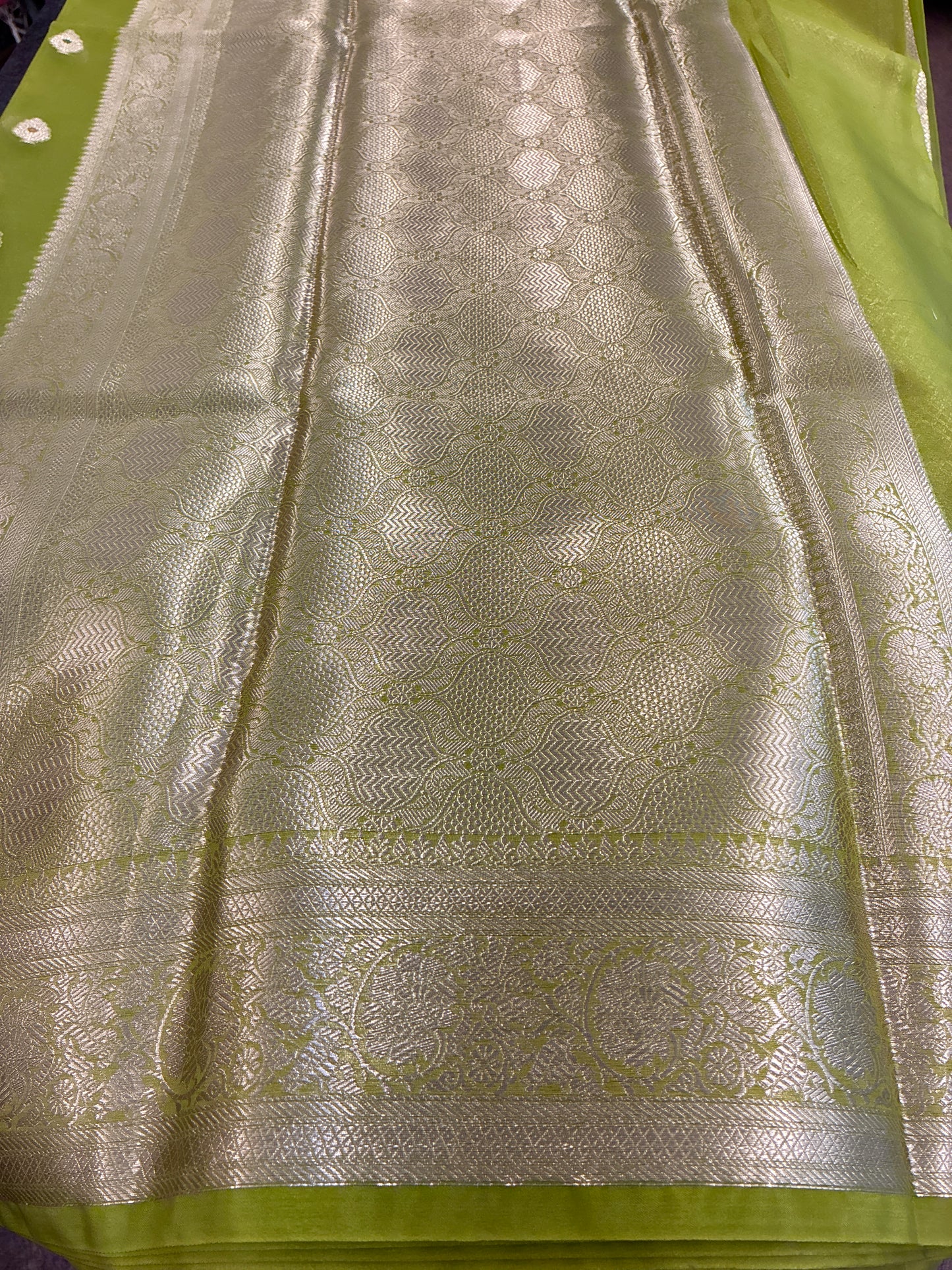 Organza Meena butta saree - Neon Green