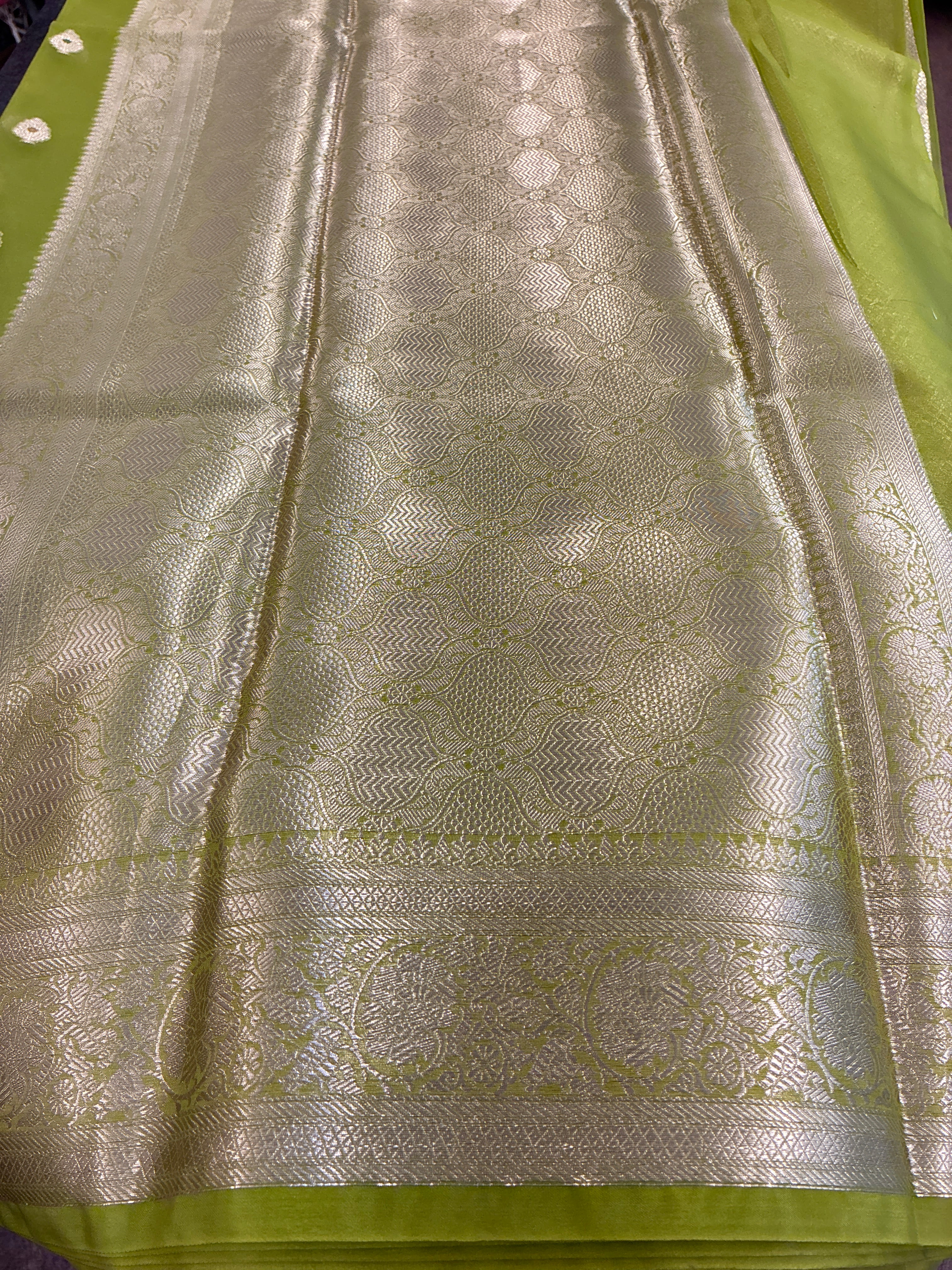 Organza Meena butta saree - Neon Green