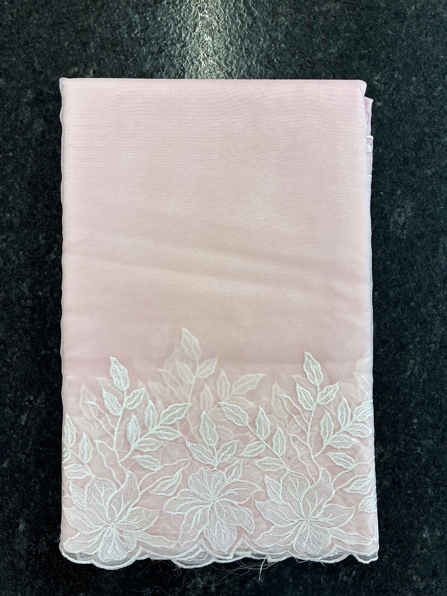 Baby Pink Rose organza saree with cut work - Baby Pink