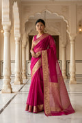 Pure Organza Silk Saree - Classic Banarasi Weaving in Rani Pink