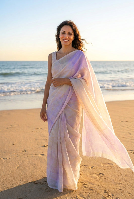 Pastel Purple Hydrangea - Banna's signature organza saree