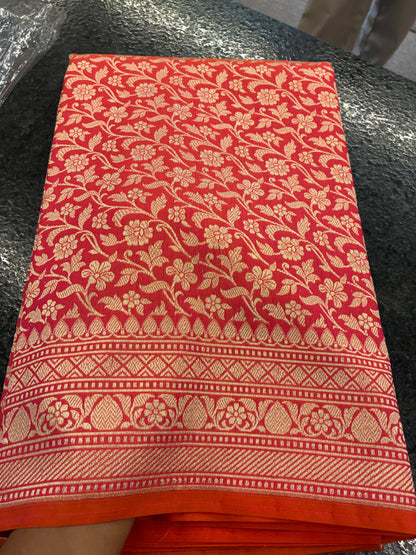 Handloom Katan Silk saree - Bridal Red