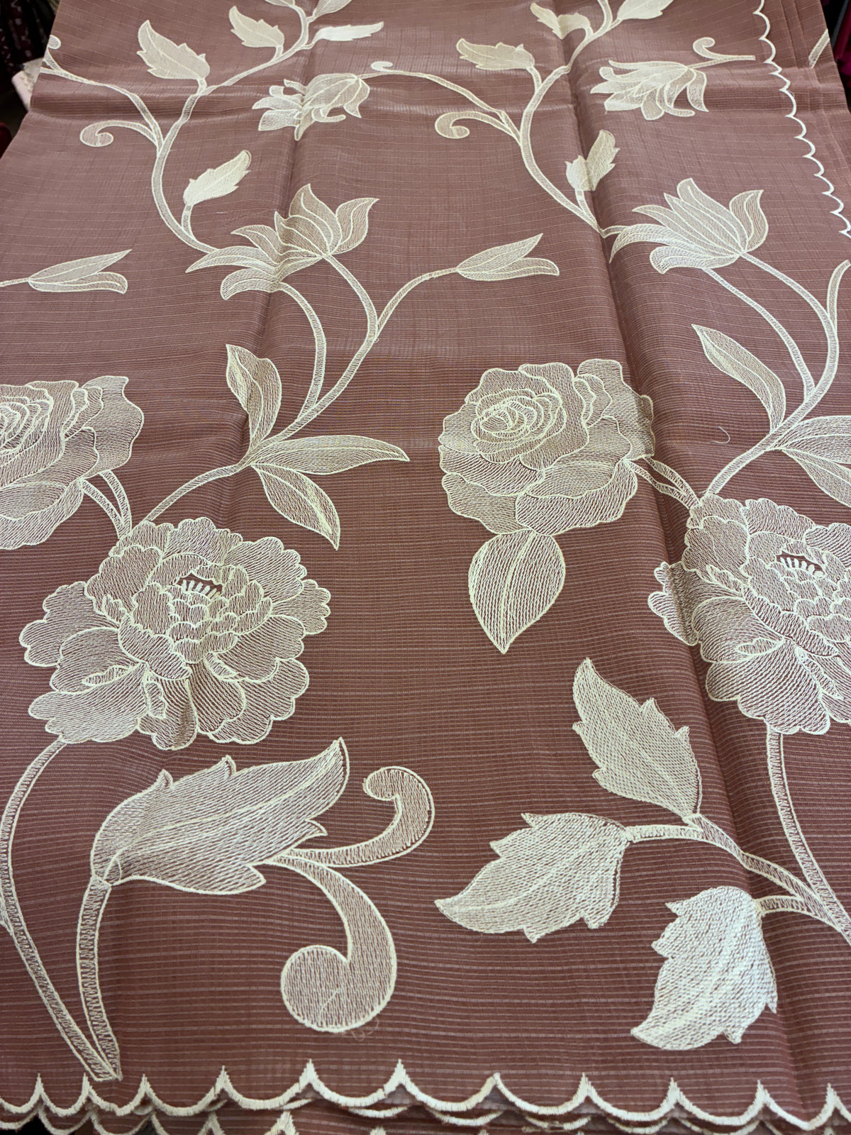 Soft Kota embroidery saree - Rust