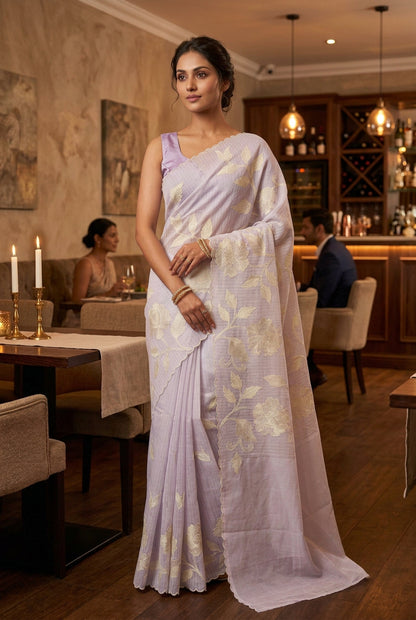 Soft Kota embroidery saree - Light Lavender