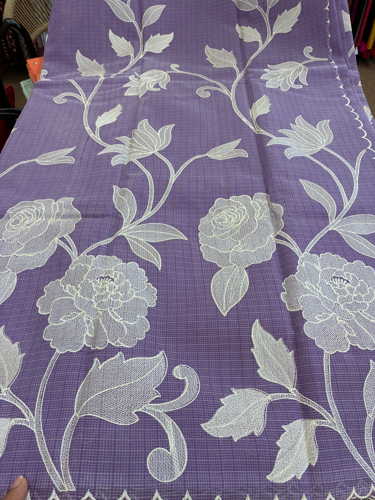 Soft Kota embroidery saree - Dark Lavender