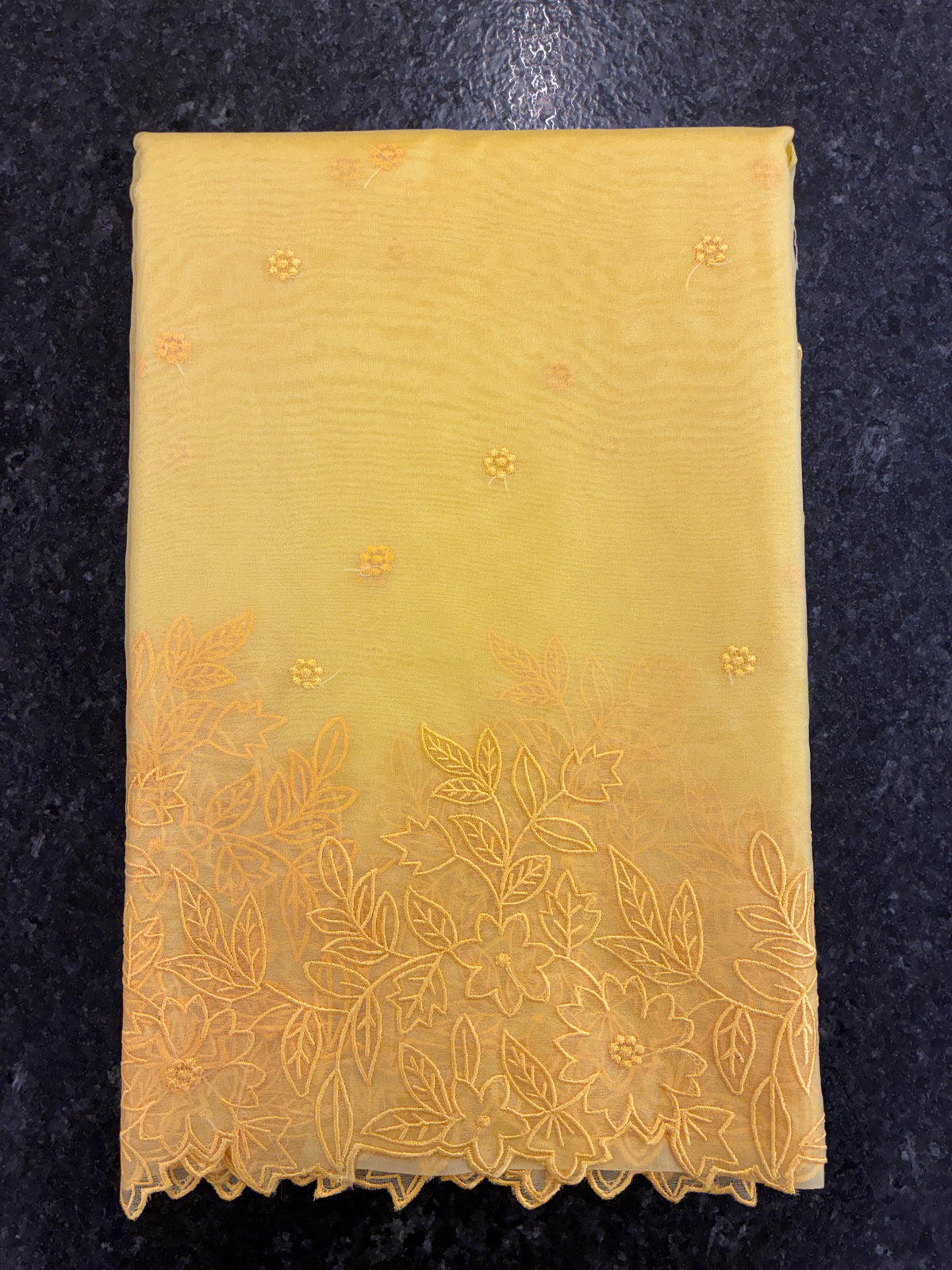 Yellow cut work and embroidery floral Saree