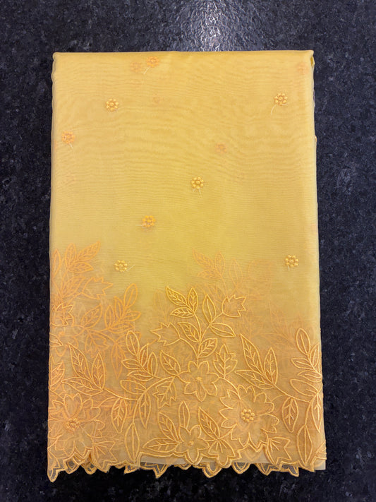Yellow cut work and embroidery floral Saree