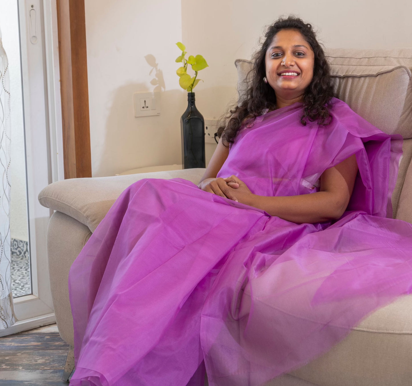 Creativity in purple - Organza saree